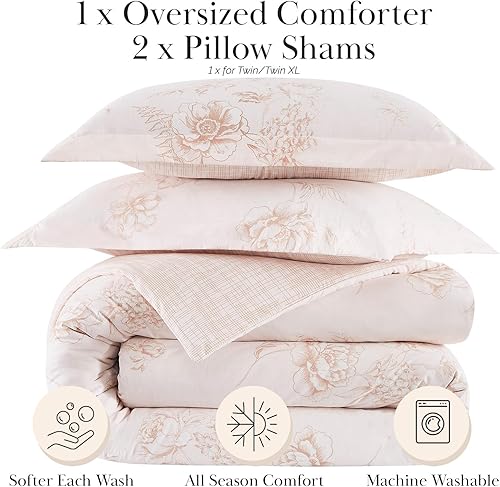 Miniatura 63 de Southshore Fine Living, Inc. Juego de edredón de 2 piezas, tamaño individual, juego de edredón floral con funda de almohada, pájaros y flores