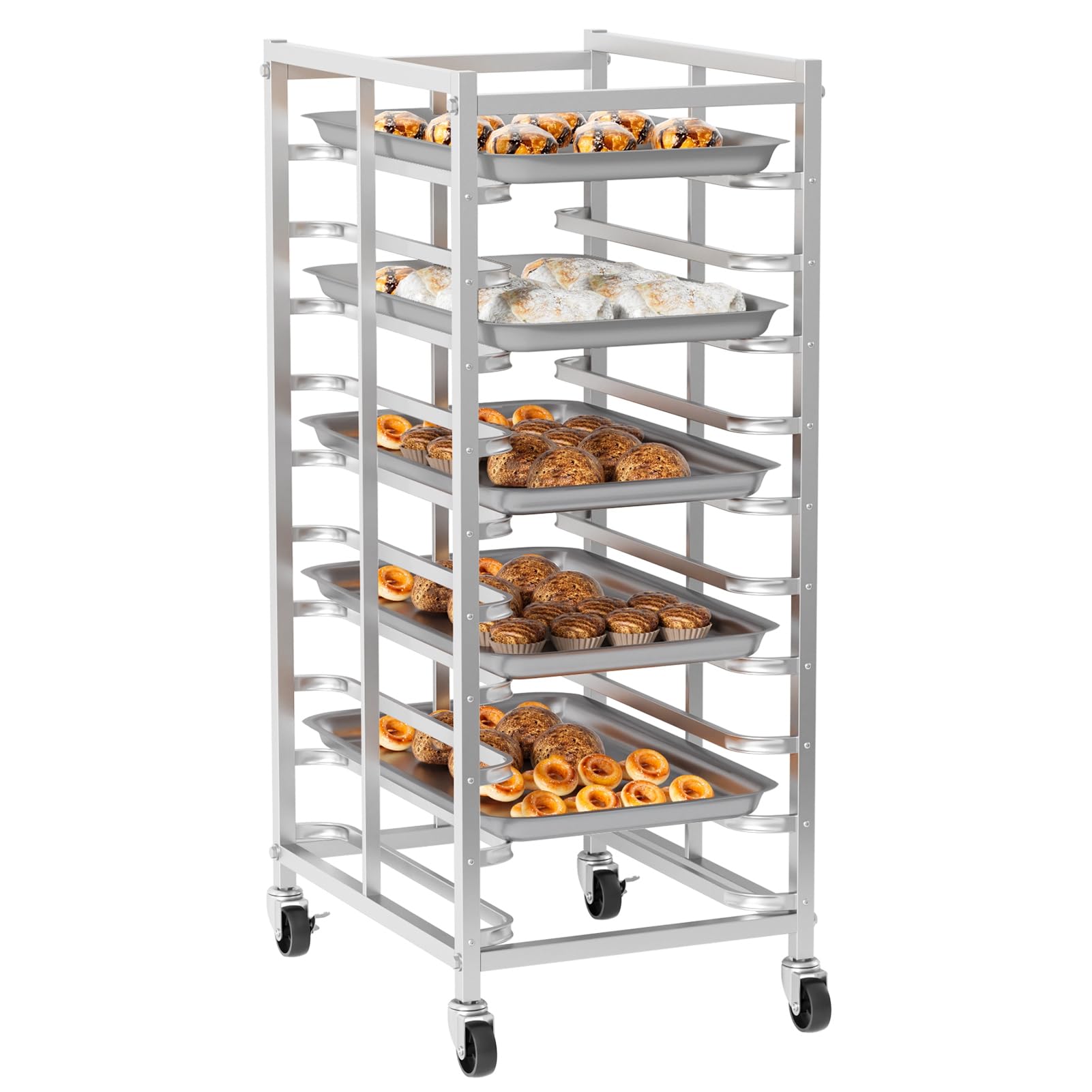 ohfruit Mobiles Aluminiumblech-Pfannenregal mit 10/20 Ebenen, robustes Backblech, Aufbewahrungswagen mit abschließbaren Rollen für Bäckerei-Kühlung oder Küchenorganisation, 10 Stück