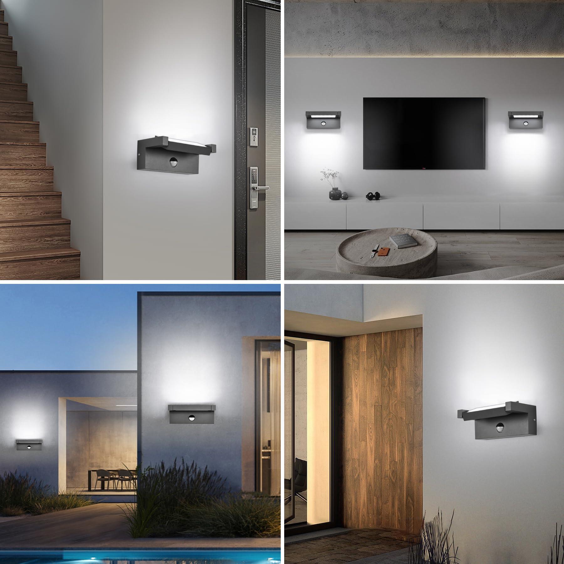 Applique da Parete LED Esterno con Sensore di Movimento,22W Lampada da Parete Interno Bianco Freddo 6500K,Lampade Muro 350° Regolabile IP65,Luci da Parete in Alluminio per Corridoio Ingresso Giardini