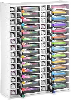 Sunnychicc 1 Pack Ink Pad Combo Storage Rack, 28 Grids Stamp Pad and 28 Refill, 28 Grids Markers, Diamond Painting Tray Rack Stamp Organizer Holder for Desktop Wall-Mounted Craft Supply