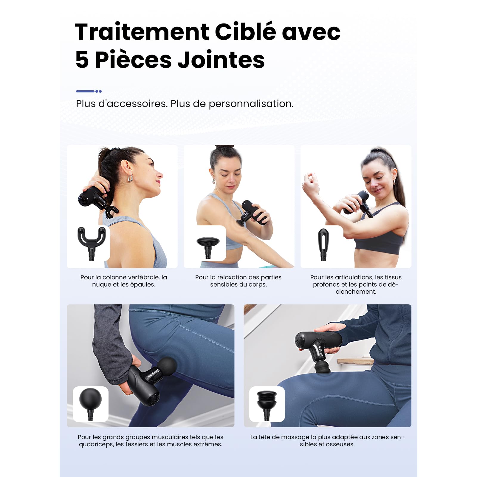 BOB AND BRAD Q2 Mini Pistolet de Massage, Silencieux – Pistolet de Massage Musculaire Portable pour la Relaxation, Massage Gun Tissus Profonds pour Dos Épaules, Jambes, Muscles (Noir)