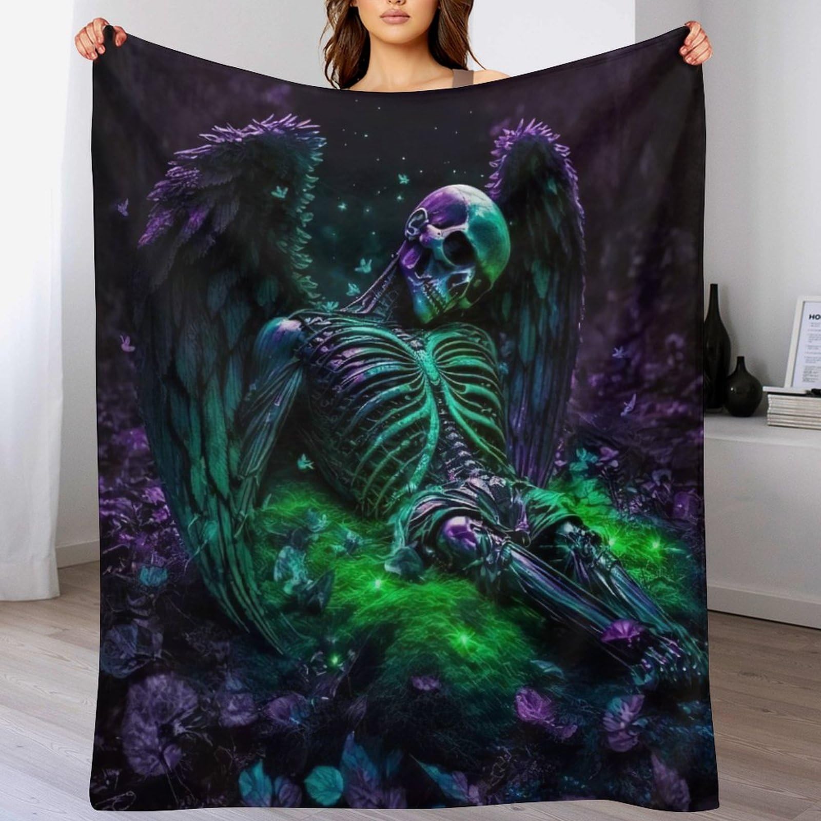 Pazzk Skull-18 Ultra Soft Fleece Skull Throw Plush Blanket Soft Fluffy Flannel Material – Home Decor Bed, Couch, Sofa Travel Nap Throws Blanket（100×130Cm）