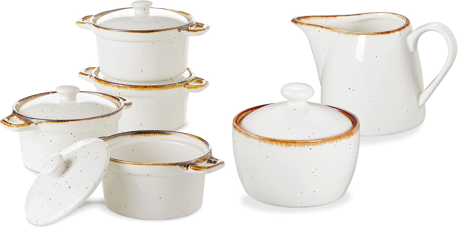12 oz Ramekins Oven Safe & Sugar and Creamer Set - Elegant and Durable Porcelain Kitchen Set