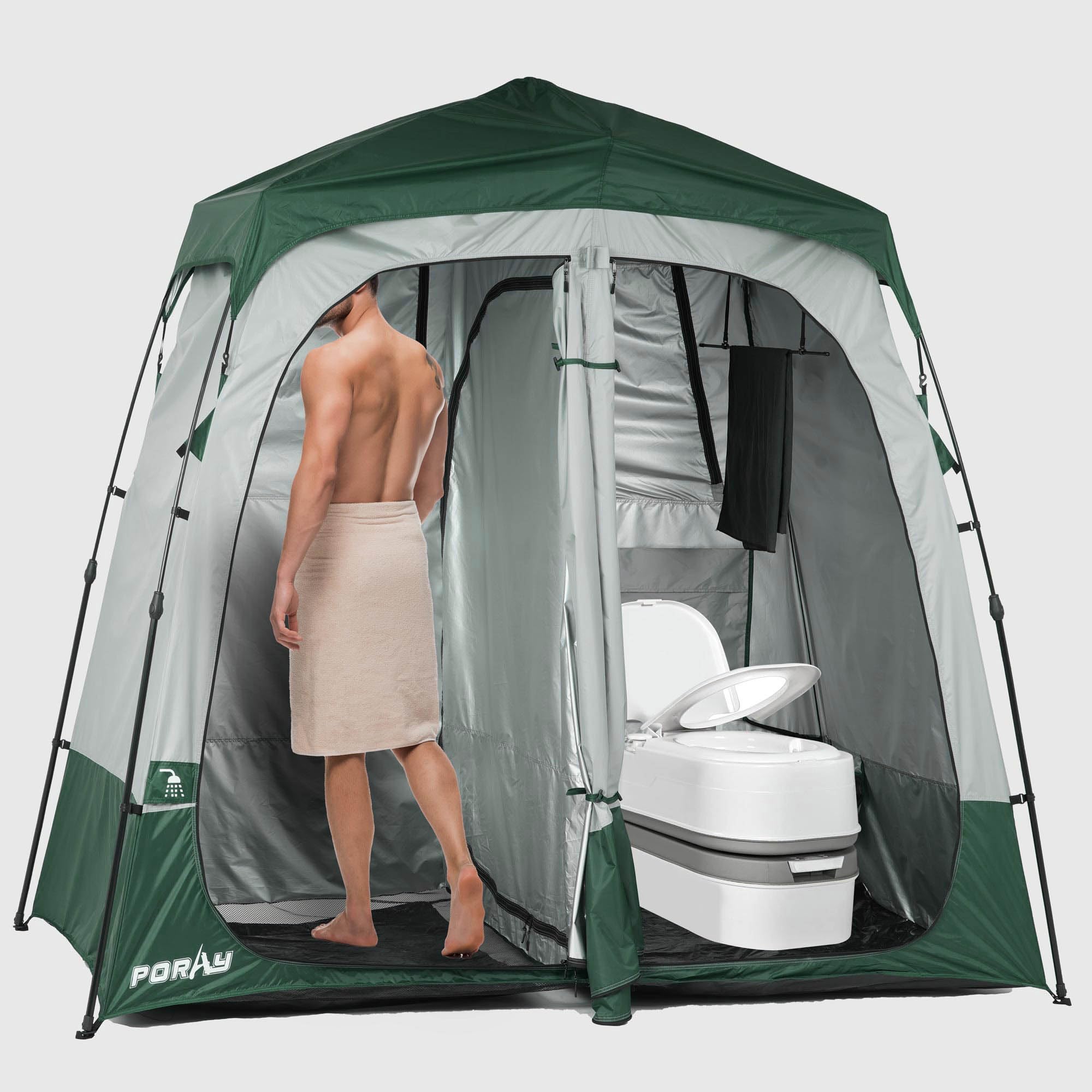 Camping Shower Tent Deluxe Changing Room Easy Set Up Privacy Shelter,Large Toilet Tent with Floor Drain Design for Beach, Camping,Hiking with Stakes