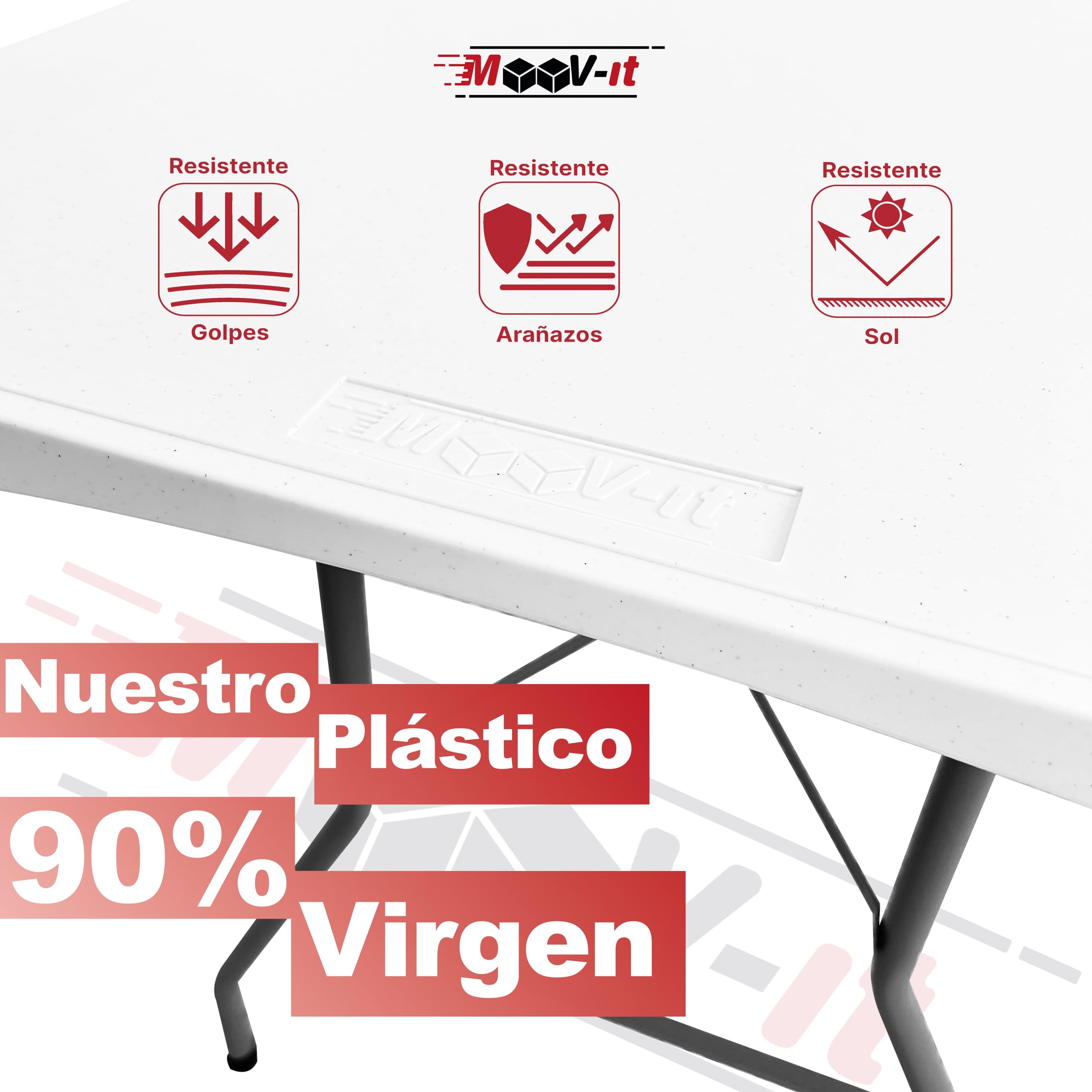 Moov-it (2 Table Pliante Portable 180x70x74cm Blanche Résine+Acier 150kg - 6 Personnes Traiteur Camping Jardin Cuisine - Résistante Mallette Pliage Facile