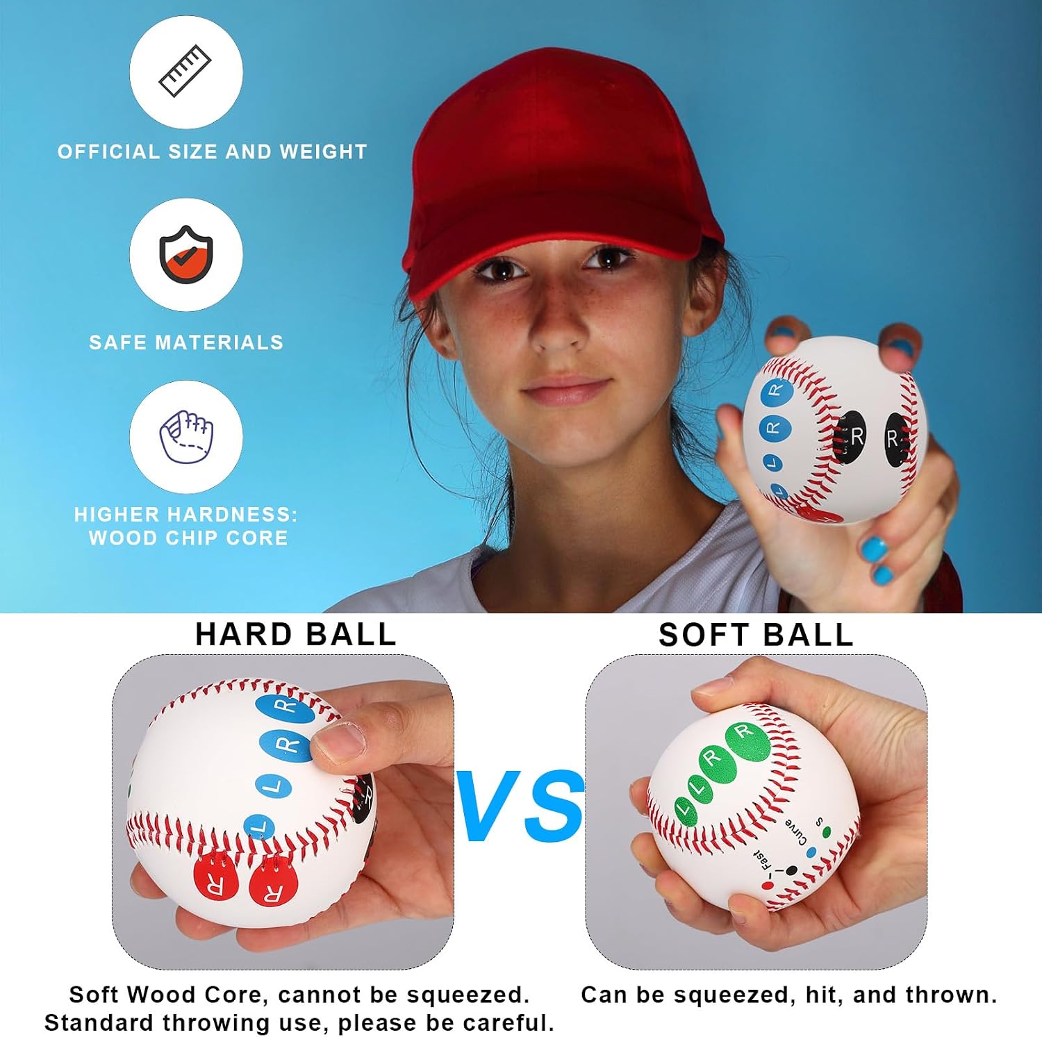 XIHIRCD Baseball Grip Trainers, Baseball Training Ball with Finger Placement Training Equipment for Beginners Teenagers to Learn Multiple Grips (Hard Type)