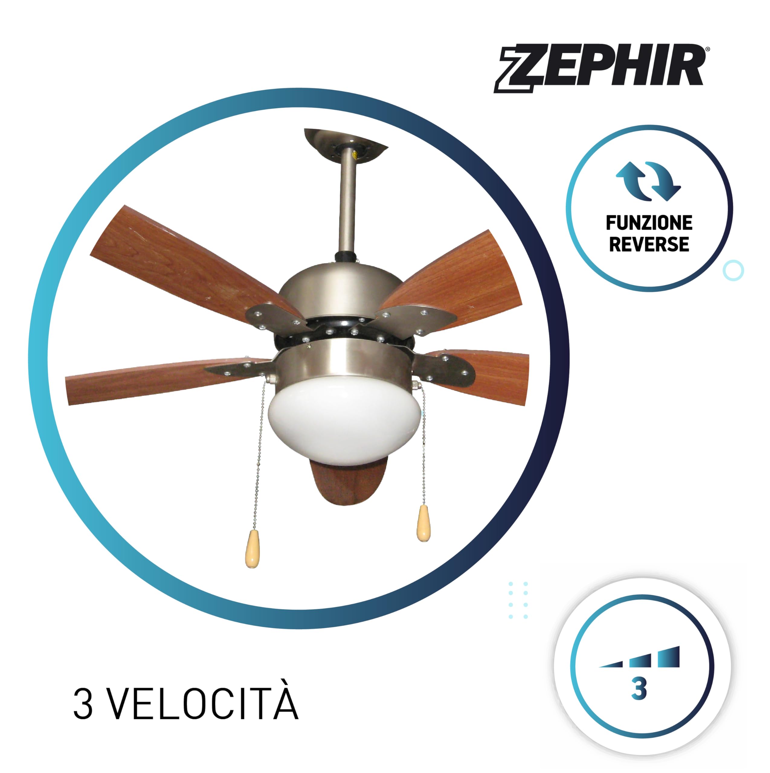 Zephir ZFS9110M Ventilatore da Soffitto con Lampada, Marrone, a risparmio energetico, 230v, 50hz, ferro, legno