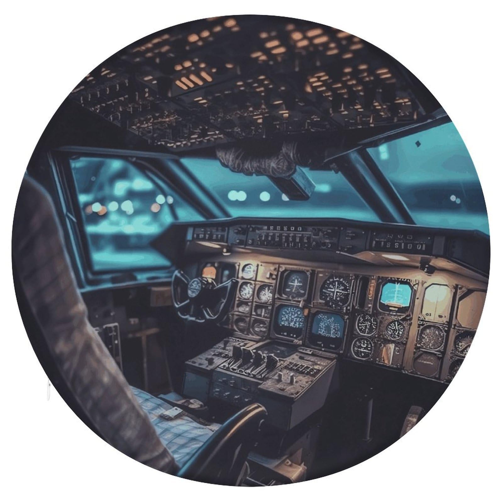 LZQPOEAS Airplane Round Chair Cushion 15 Inch, Detachable Memory Foam Seat Cushion,Circle Stool Cushion, Soft Round Chair Pad with Removable Cover