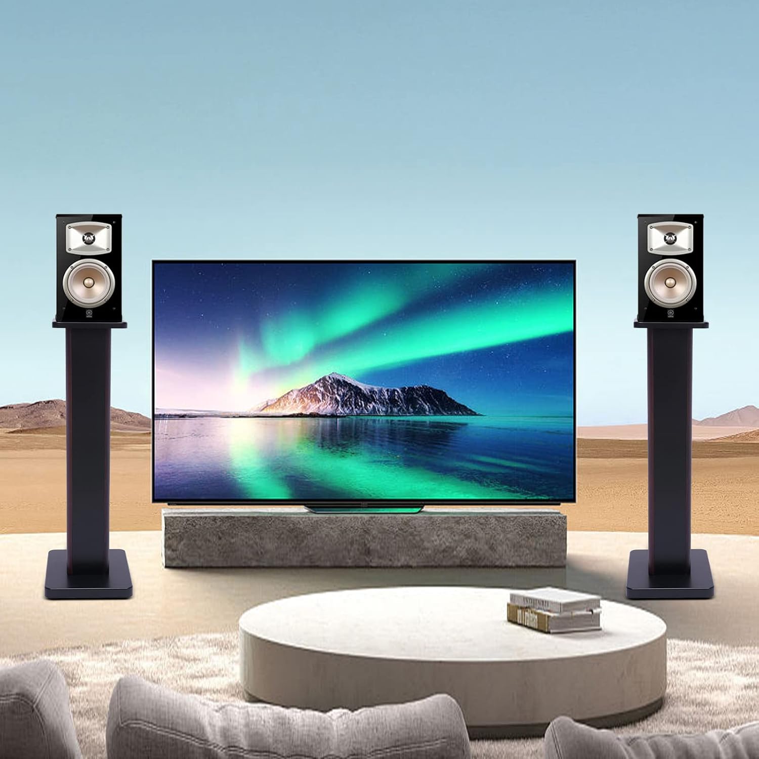 Universal Speaker Stands Pair for Surround Sound, 28" Floor Speaker Stands Bookshelf Speaker Stand Up to 30LBS for Home Theater (Black Walnut)