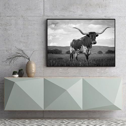 Miniatura 3 de Visual Art Decor Lienzo de animales extragrandes para pared, decoración de Texas, lienzo giclée de cuerno largo, pintura con marco flotante negro