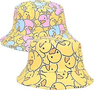 Wefaly 2 peças pato chapéu de pescador reversível para mulher homem, Bucket Hat algodão dobrável moda gorro pescador verão chapéu de sol de praia para caminhadas acampamento viagem caminhadas 54-65 cm