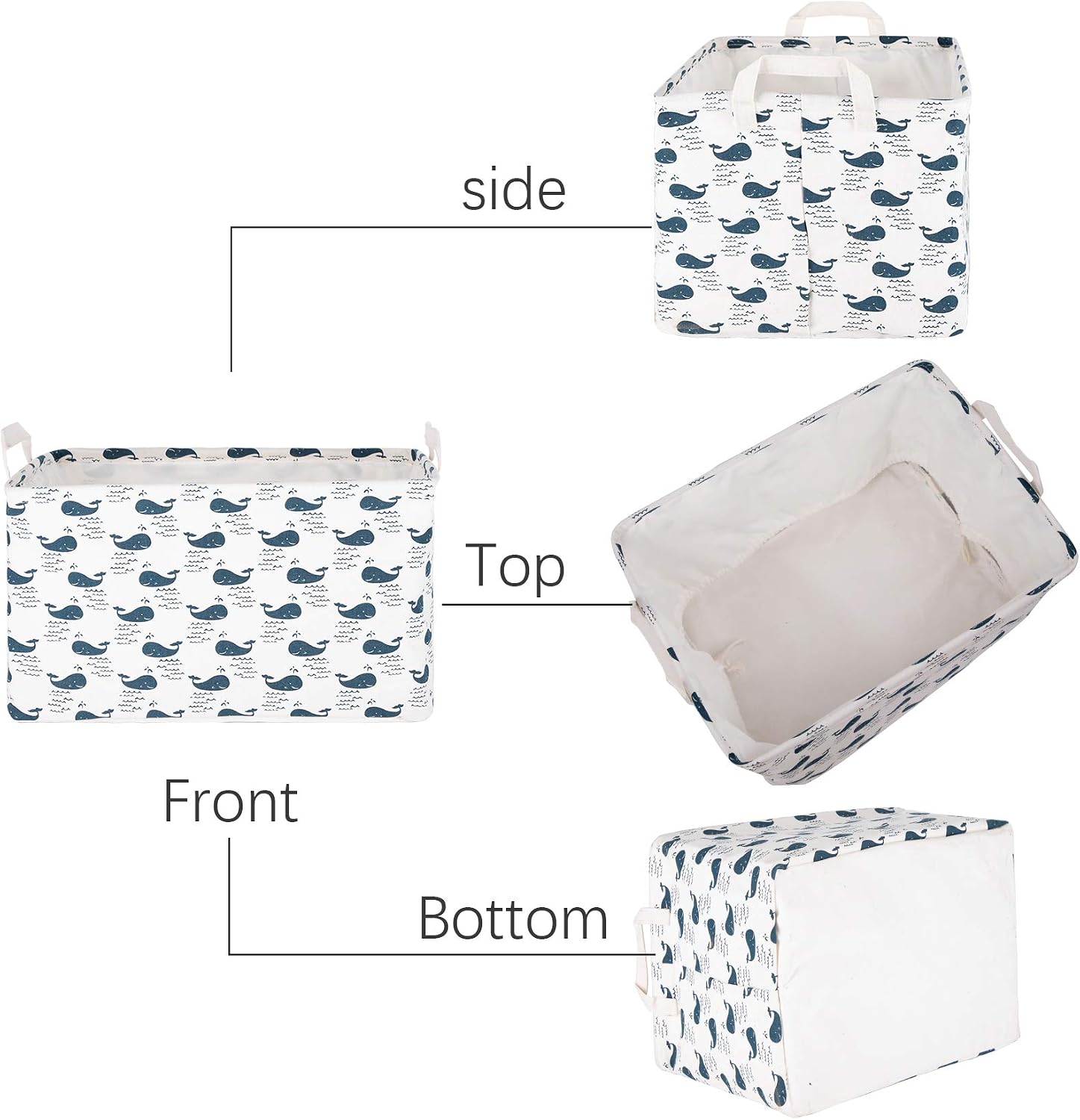 LessMo 2 Pack Large Capacity Storage Basket, Foldable Shelf Basket Organizer with Handles, Drawstring Closure, Waterproof, Dustproof, for Quilts, Clothes, Blankets, Laundry Rooms (Blue Whale)