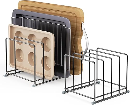Miniatura 7 de Organizador para Tabla de Cortar - Soporte de Tabla de Cortar de Cocina de 1.6 Pulgadas de Ancho con 4 Compartimentos para Bandejas de Hornear
