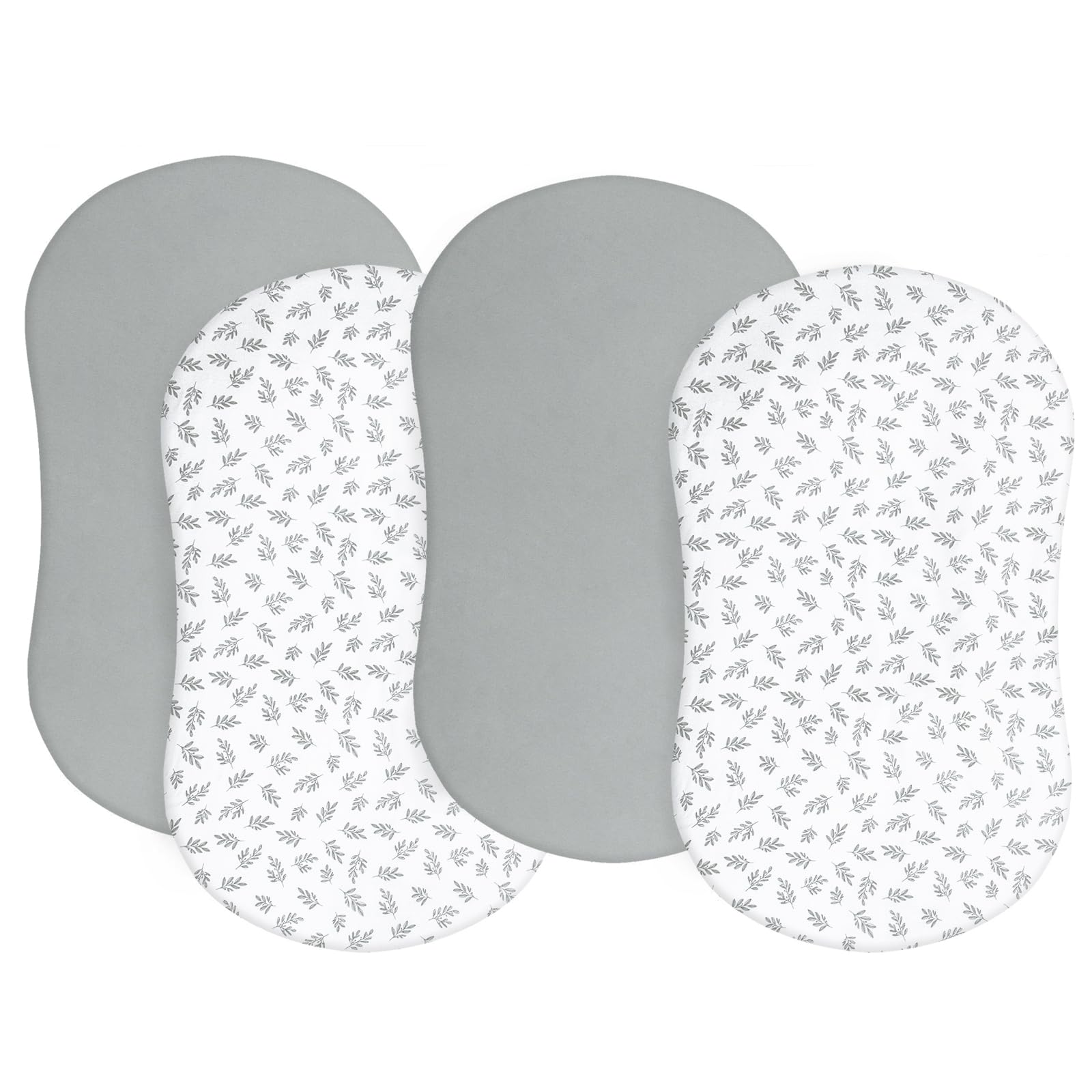 Baby Bassinet Sheets 4 Pack Compatible with Halo Bassinest Swivel, Flex, Glide, Premiere &amp; Luxe Series Sleeper, 4 Pack, Ultra Soft &amp; Skin-Friendly, Grey Leaf