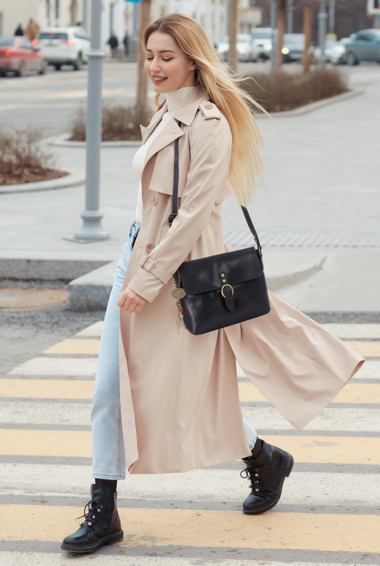 Catwalk Collection Handbags - Borsa a Tracolla Piccola in Vera Pelle - Borsa Messenger Donna - Borsetta con Tracolla Regolabile - Freya