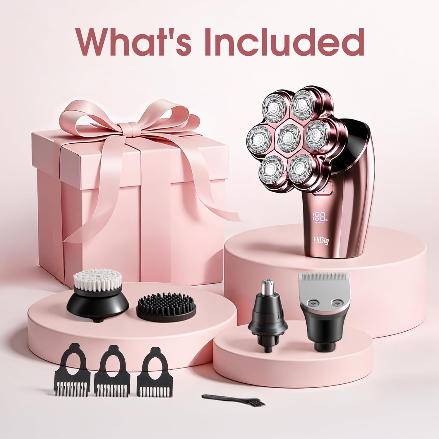 Electric Razors for Women Legs : 5-in-1 Rechargeable Body Shaver, 7D Wet & Dry Bikini Trimmer, IPX7 Waterproof Lady Hair Remover for Face Underarms Pubic, Rose Pink - Image 4