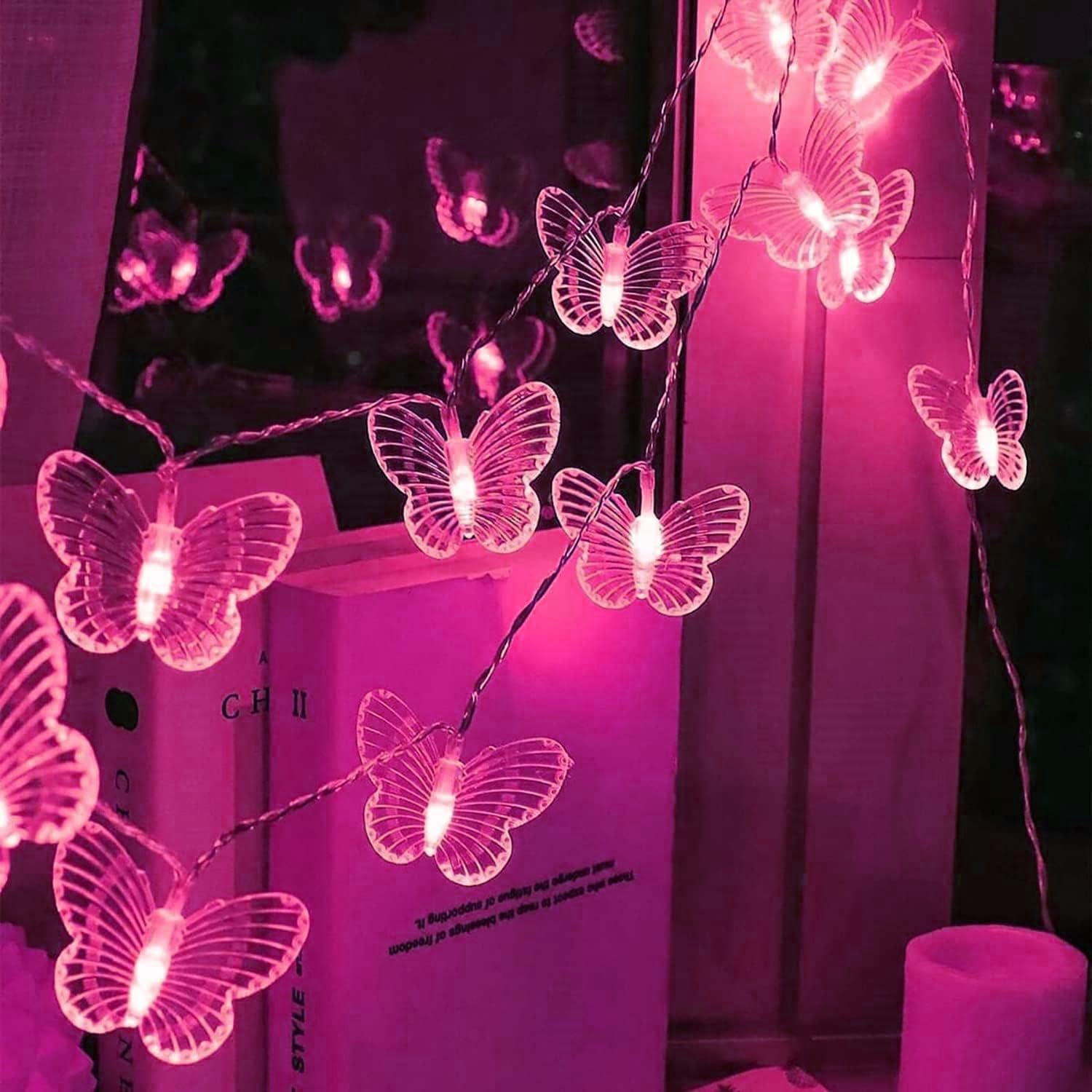 Łańcuch świetlny w kształcie motyla, 10 m, 100 diod LED, zasilanie bateryjne, motyle, łańcuch świetlny do domu, sypialni, wewnątrz, na zewnątrz, do ogrodu, na wesele, przyjęcie, dekoracja