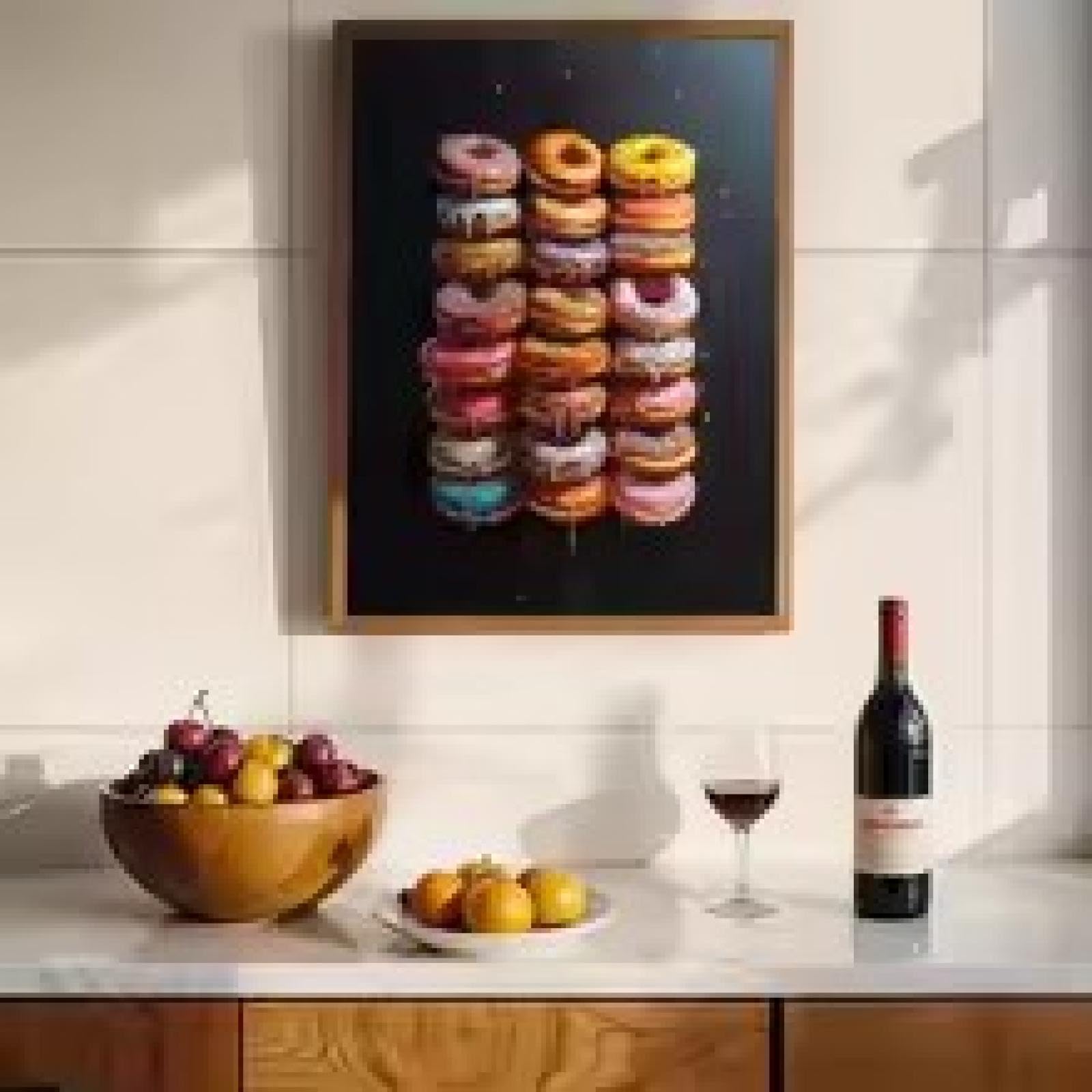 Tableau mural coloré beignet et dessert 60x80 cm encadré