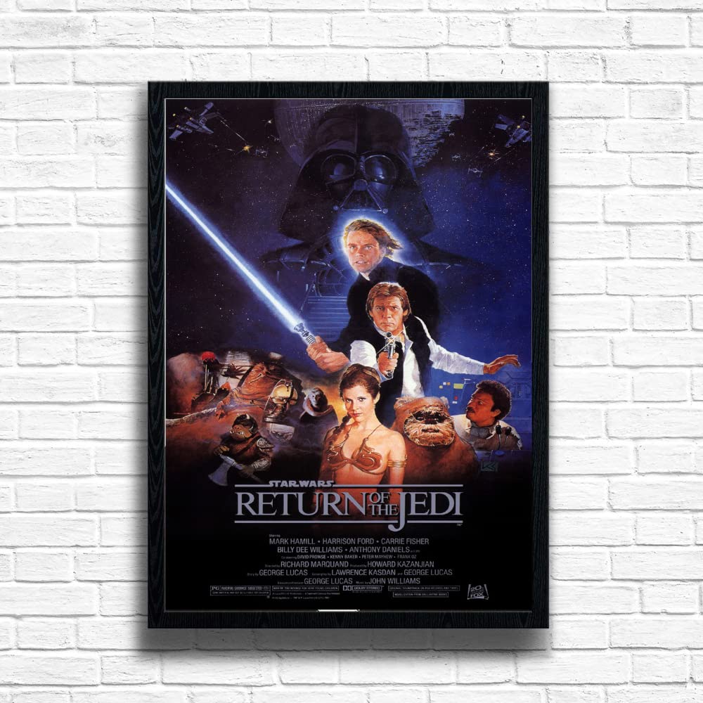 Star WarsVI Return of Jedi, 80s Movie Print Vintage Nostalgic Film Poster, A4 and A3 Size Frame Options, Home, Pub, Café, Bar Decor Wall Art Print, House gift for movie lovers (A4 Framed (Black))