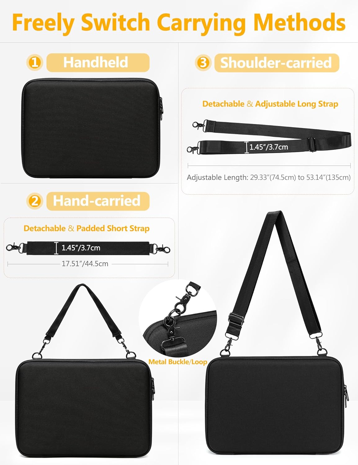 HYZUO 13.3-14 Inch Hard Shell Case Laptop Sleeve Bag for MacBook Pro 14 M5-M1 Pro/Max A3426 A3427 2026-2021, MacBook Air/Pro 13 M5-M1 A3449, 13" MacBook Neo, Surface Laptop 13-13.8, Black