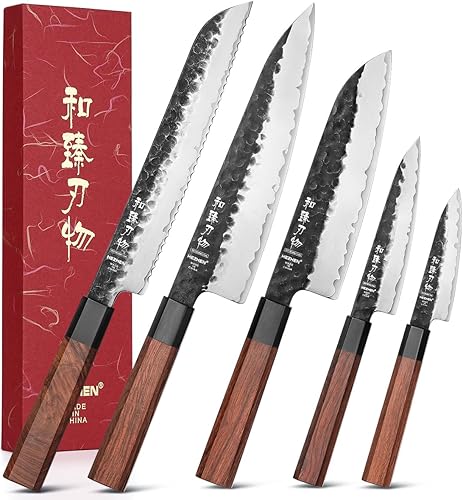 Miniatura 12 de HEZHEN Bloques de Cuchillos Juego de Cuchillos de Cocina, Juego de Cuchillos de Chef Couteaux, Cuchillo Santoku Estilo Japonés, Juego de Cuchillos