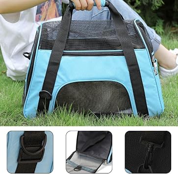 Cat Carrier Bag Soft Fabric Travel Folding Pet Dog Puppy Kennel Carry Cage Crate Secure Collapsible Comfortable Airline-approved Lightweight carrier (Blue, L(large))