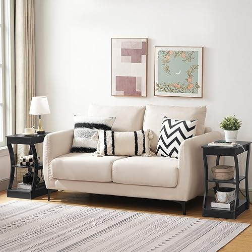 Miniatura 6 de Mesa auxiliar negra con estación de carga, mesa auxiliar delgada con puertos USB y tomacorrientes, mesita de noche, mesita de noche de 3 niveles con