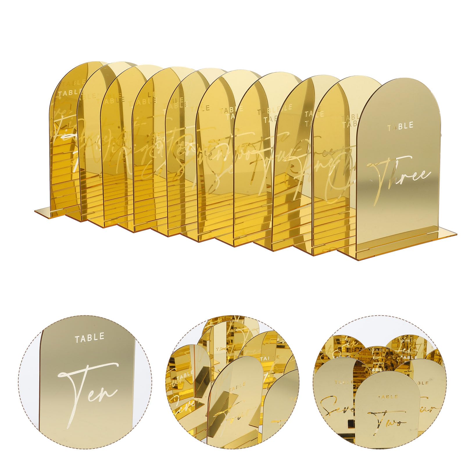 10 Stück Goldene Acryl Tischkarten für Hochzeiten und Verlobungsfeiern Leicht und Bruchsicher mit Edlem Design und Einzigartiger Lasergravur
