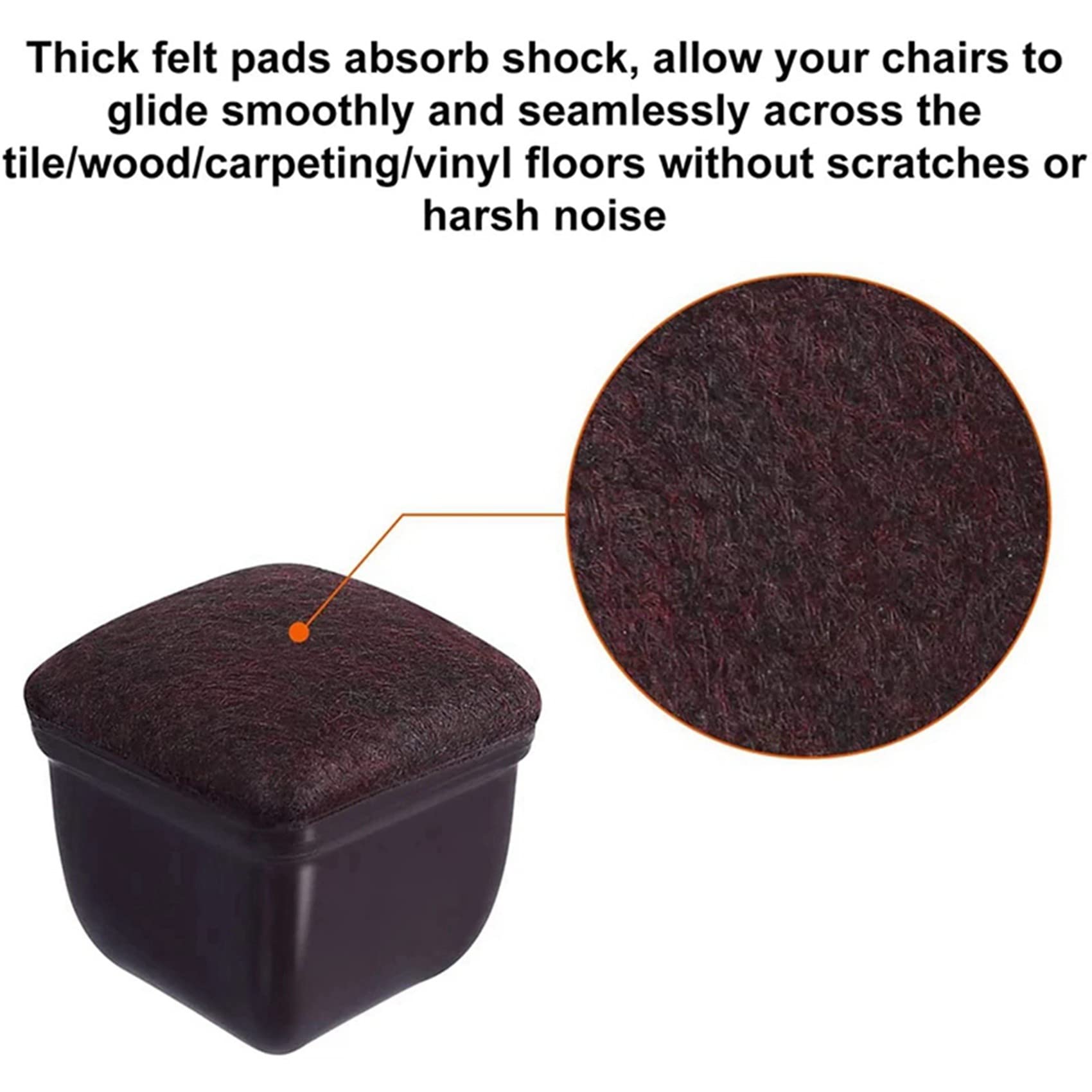 80 Piezas Protectores de Suelo para Patas de Silla de Silicona Marrón, Tapas Cuadradas para Patas de Silla con Fieltro Envuelto, Adecuado para: 0,75 Pulgadas-1,0 Pulgadas