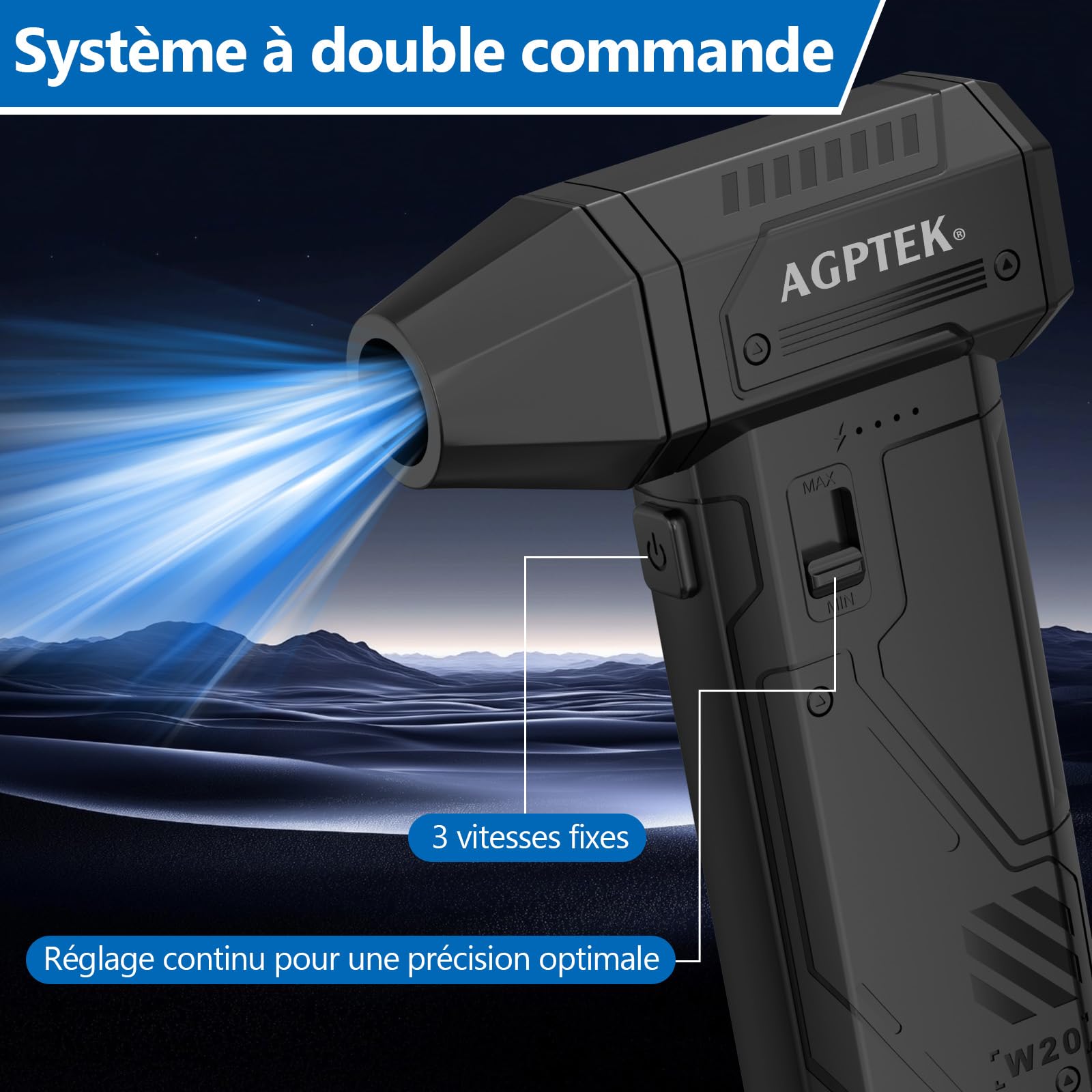 AGPtEK Dépoussiéreur électrique à air comprimé 260 000 tr/min souffleur sans fil