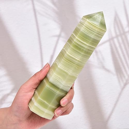 Miniatura 2 de AMOYSTONE 1 varita de jade afganistán de cristal curativo, columna hexagonal media, varita de cristal natural, pulida, 6 puntos, torre de jade