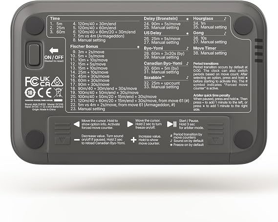 A&A Chess Clock, Digital Chess Timer with 38 Tournament Modes, Stylish Minimalist Design with Rocker, Portable Timer for Chess & Board Games (Black)