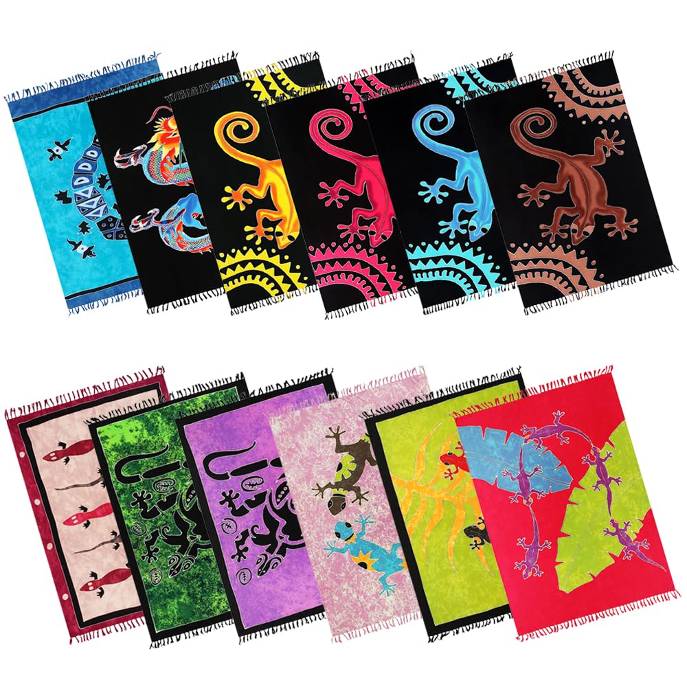 Großes Set Pareo Sarong Tuch Damen Wickelrock Strand Strandtuch Blickdicht Wickeltuch Umkleidehandtuch Wickelkleid Handarbeit aus Fair Trade Handbemalt Unisex + Gratis Schnalle und Haarband