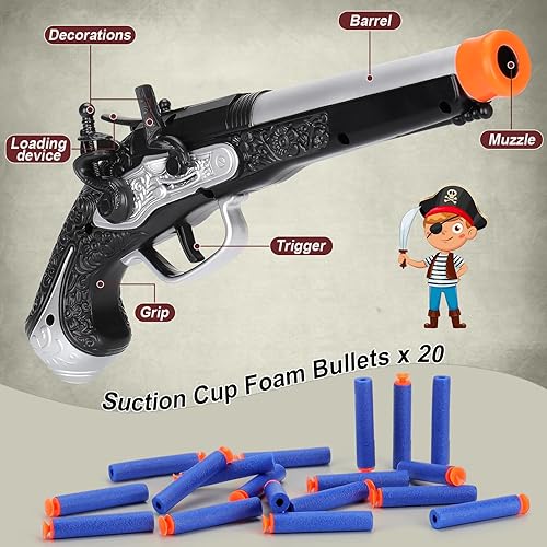 Miniatura 6 de Juguete pirata de espuma para niños y niños, pistola pirata con 20 dardos de espuma, disfraz de pirata, accesorios de juego, Halloween, pirata,