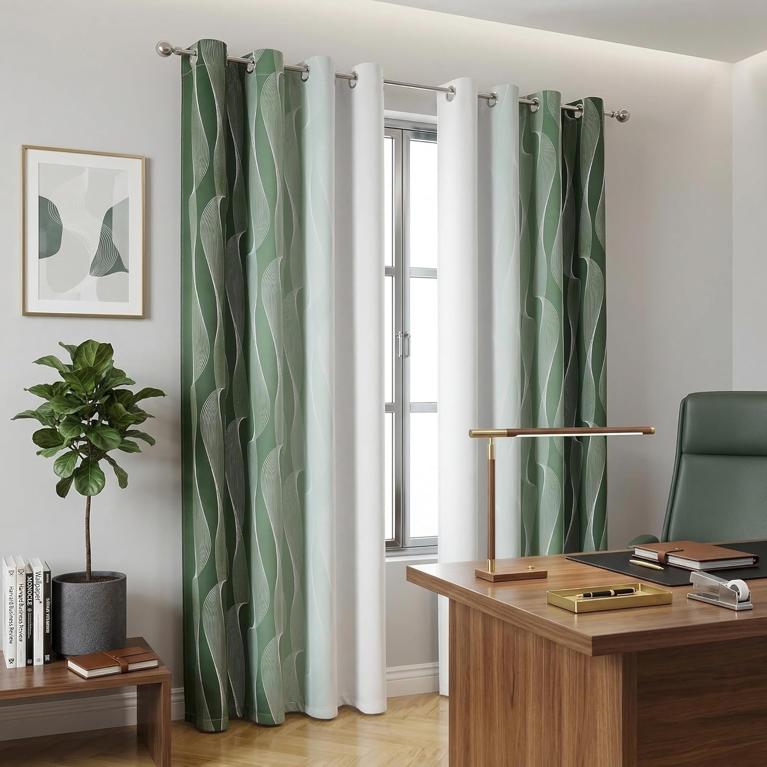 Ombre Thermo-Verdunkelungsvorhänge, 2 Paneele, Farbverlaufsvorhänge, Ösen-Fenstervorhänge, 80 % - 97 % Verdunkelung, für Wohnzimmer und Schlafzimmer, Wohnzimmer, Kinderzimmer, Weiß und Grün