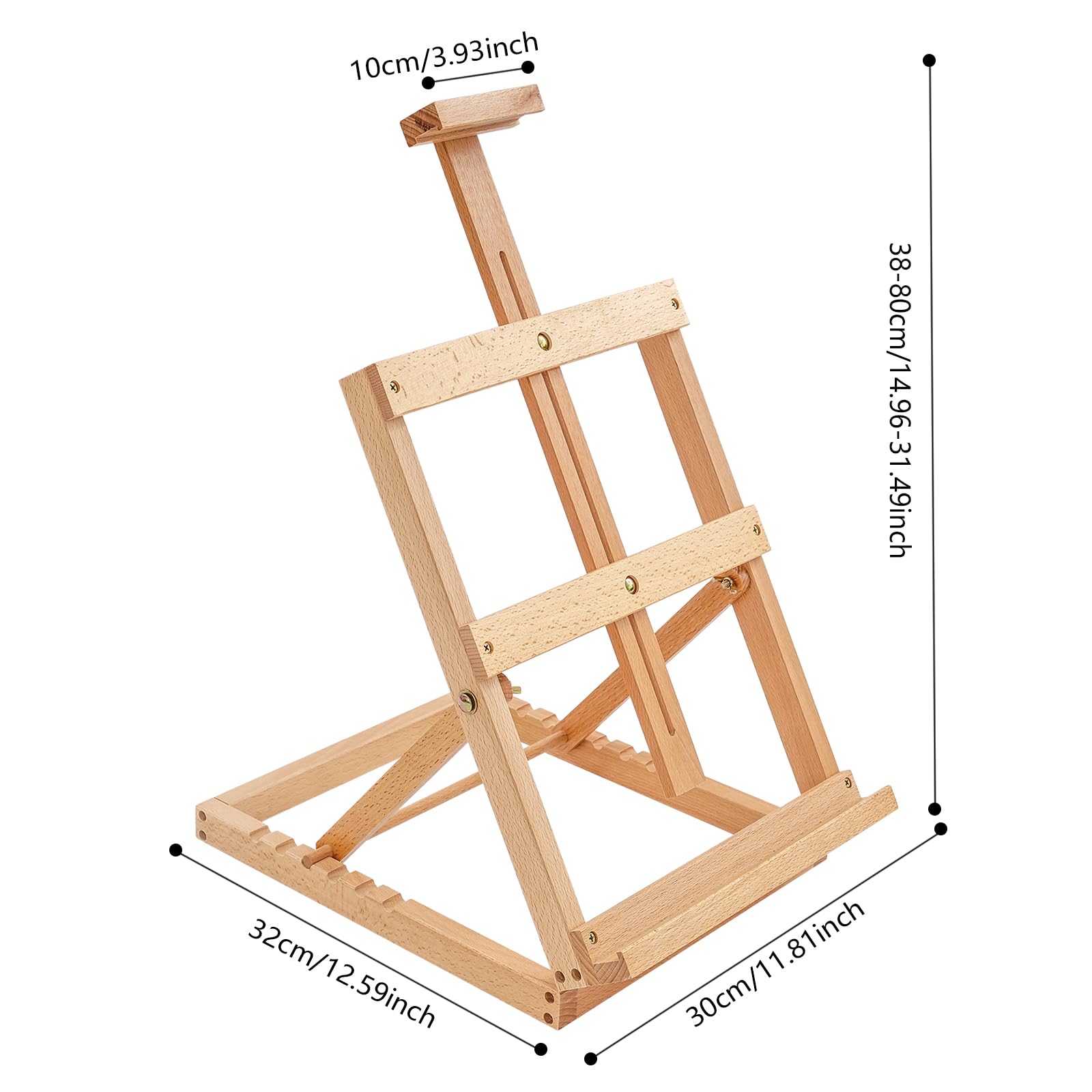 Caballete de mesa de madera resistente con marco en H, soporta lienzo de hasta 30 x 32 cm, caballete de mesa ajustable de madera de haya para pintar lienzo, para adultos y principiantes