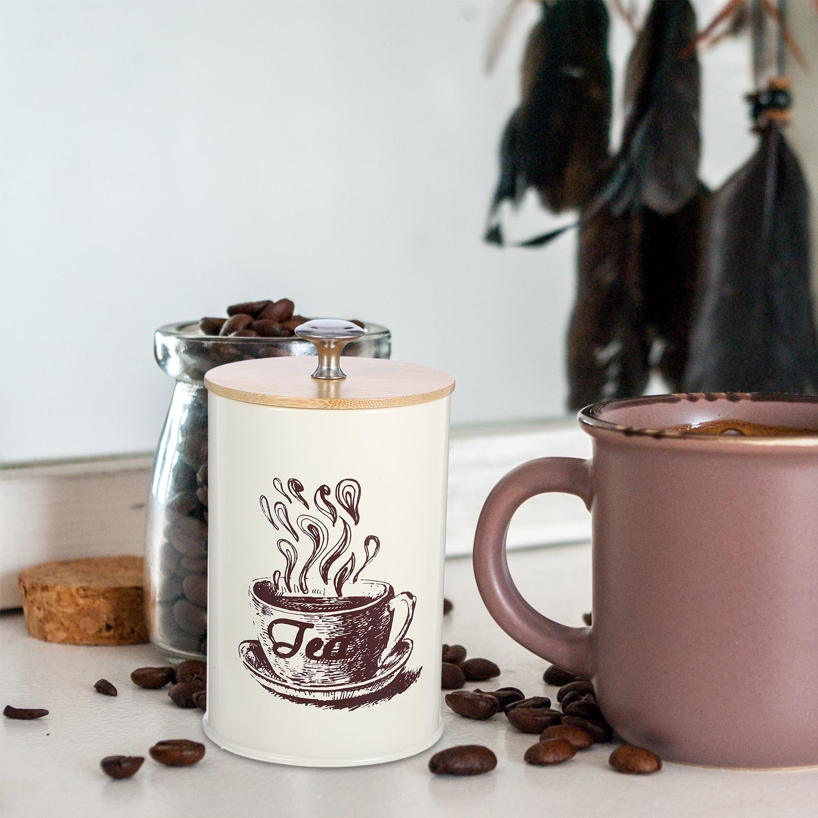Set di 3 Barattoli Ermetici per Caffè Tè Zucchero con Coperchio