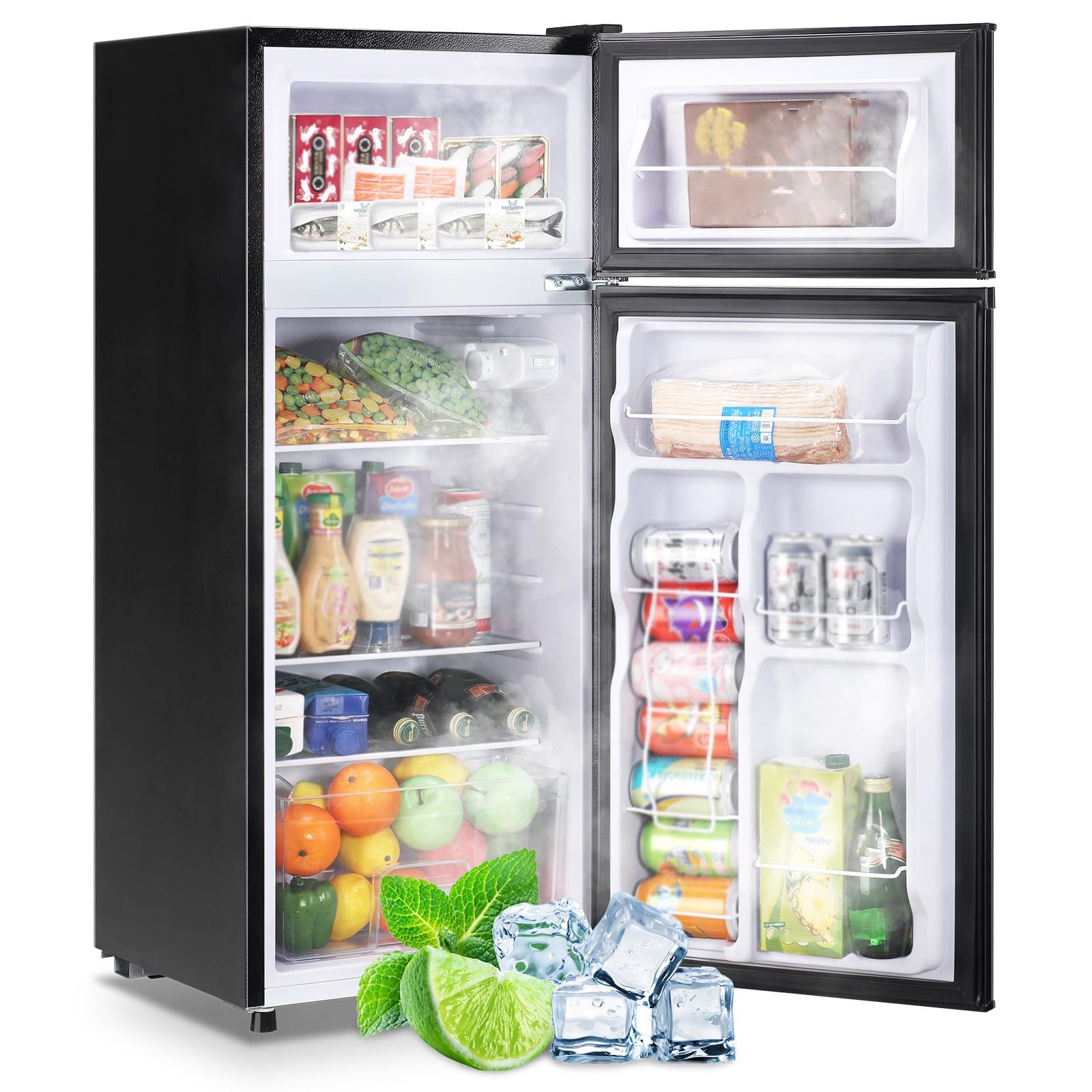 DEMULLER 4.5 CU.FT Capacity Compact Refrigerator with Freezer Double Door Mini Fridge Small Apartment Refrigerator with 7 Adjustable Temp Control & 3 Glass Shelves for Kitchen Office Dorm Black on Fridge.com