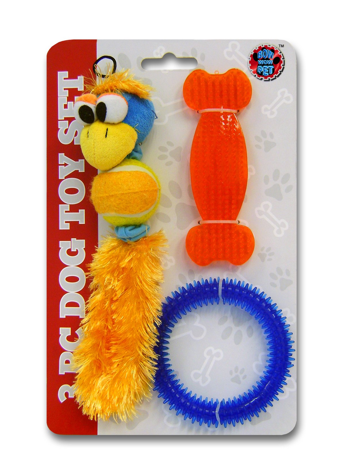 Bow Wow Pet 3-Piece Dog Toy Set, Orange