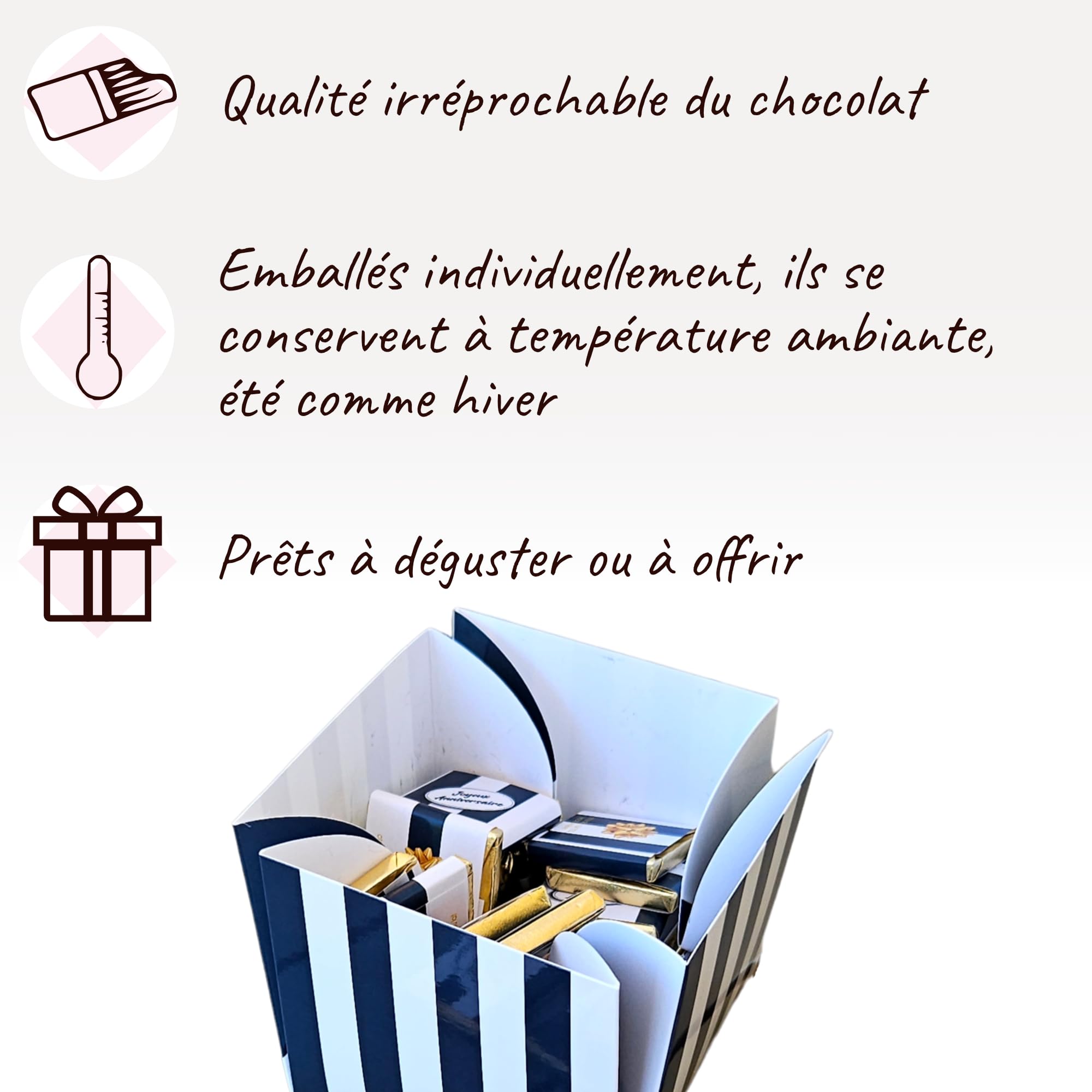 Boîte de Chocolat a Offrir pour Anniversaire - Coffret de 40 Carrés de Chocolat Individuelss au Lait et Noir - 100% Pur Beurre de Cacao - Fabriqué en France - Couleur Bleu - 200 Gr