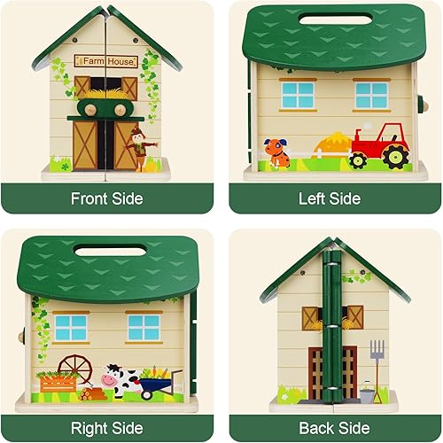 Miniatura 4 de Austraes Juguetes de animales de granja para niñas de 3, 4 y 5 años, figuras de madera de granja, juguetes para niños pequeños, juguetes de animales