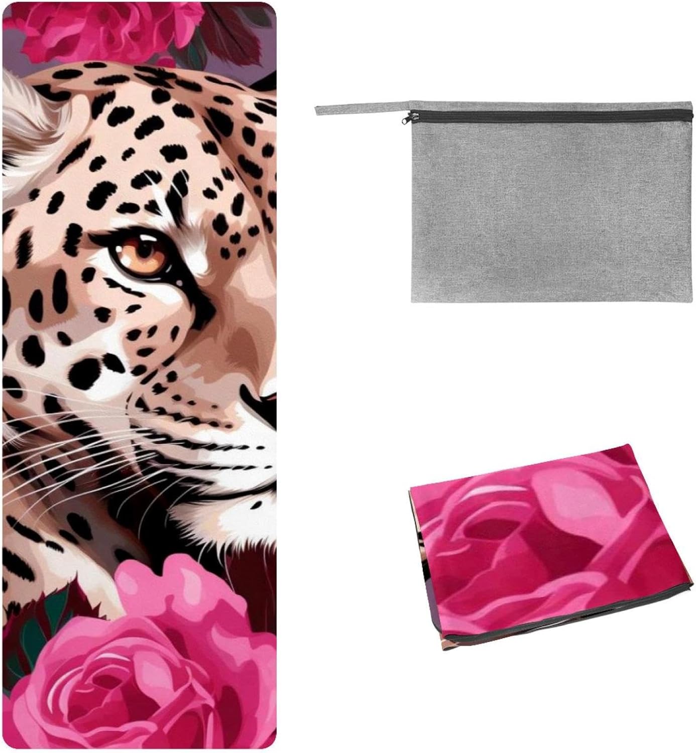 Yoga Towel, Leopard Rose Flower Non Slip Sweat Absorbent Hot Yoga Mat Towel for Hot Yoga, Pilates and Fitness - 72.8" x 26.8"