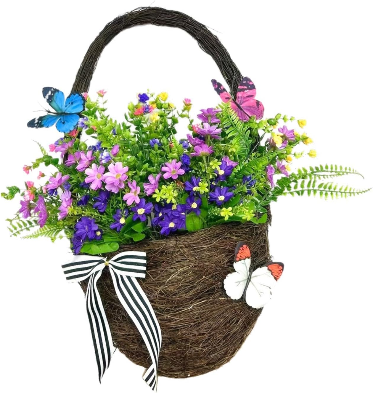 Door Hanger Basket Wreath Artificial Flowers for Balcony Courtyard Fireplace