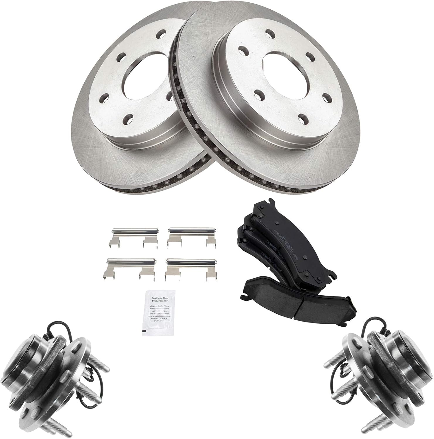 TRQ Front Brake Pad & Rotor Kit Ceramic Compatible with 02-06 Cadillac 99-08 Chevrolet GMC