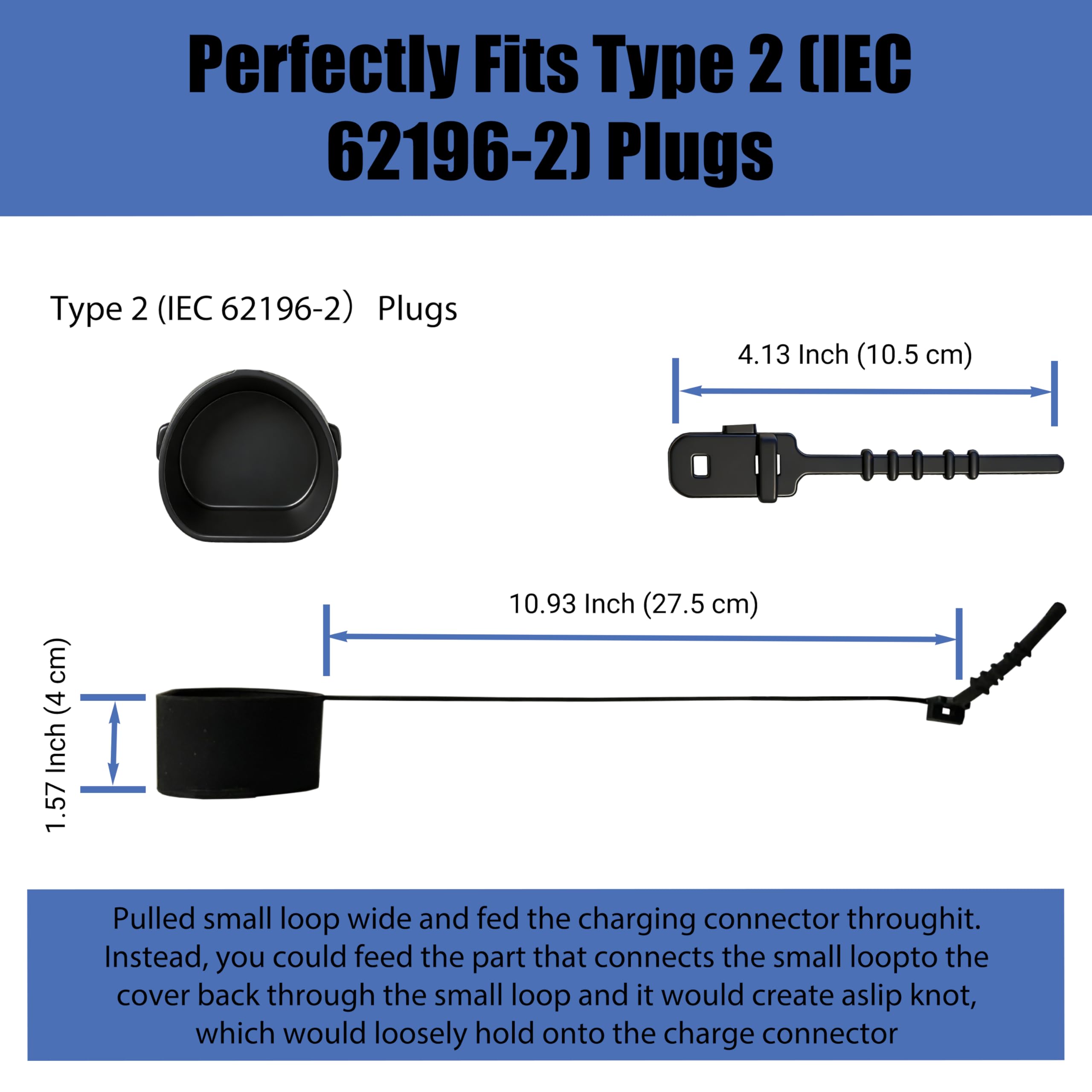 WojBear 1 PCS Black Type 2 EV Charger Cable Cover Silicone Sover for Electric Car with IEC 62196-2 Plugs （65mm * 60mm，Vehicle Side） — view 3