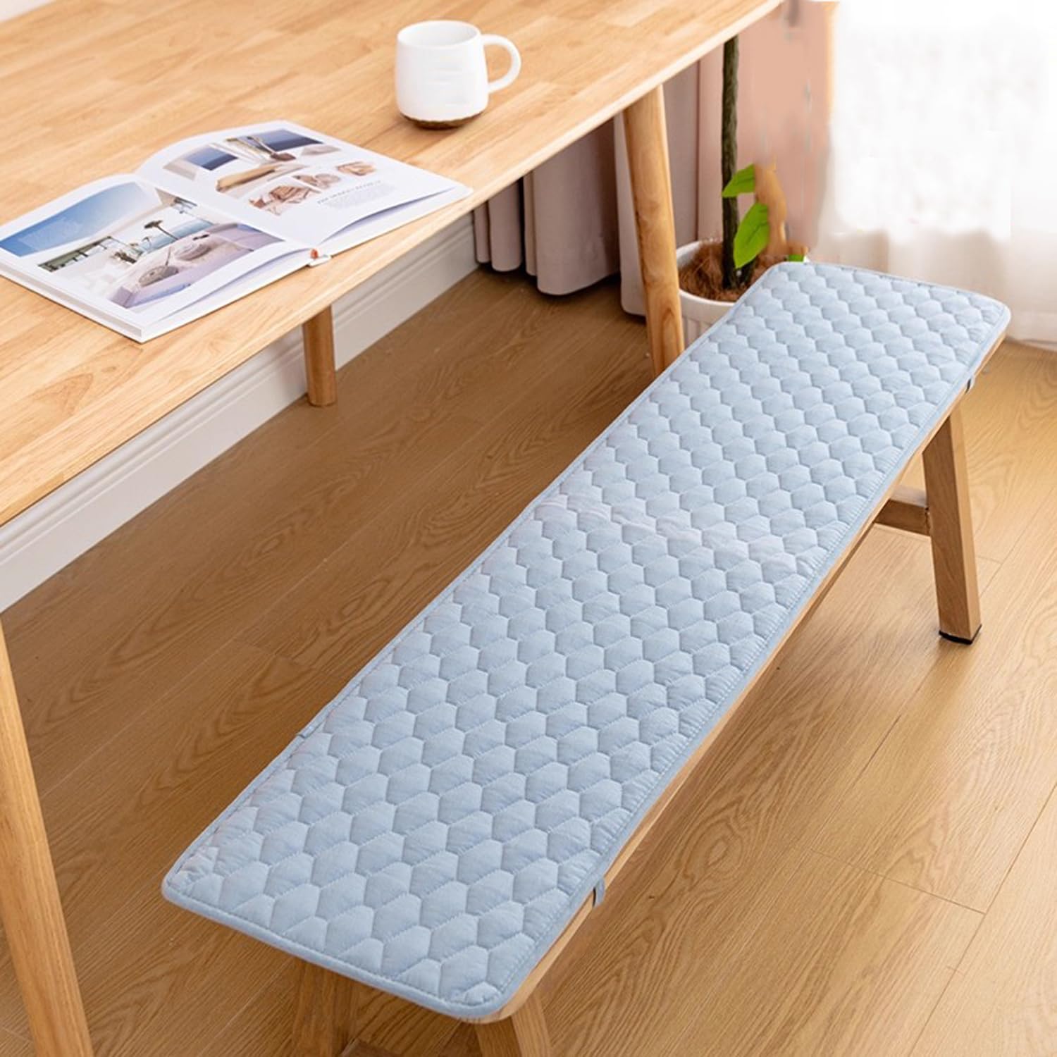 Mozzeilee Soft Bench Cushion Seat Cover, Washable 2/3 Seater Decorative Chair Pad with Non-Slip Design, Home Long Sofa Footstool Protector Mat (Light blue,40x180cm)