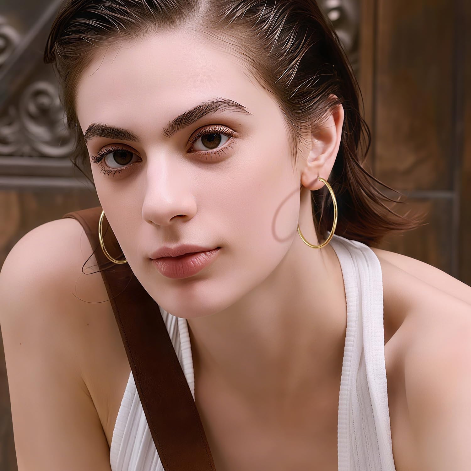 14K Gold Earrings for Women 14K Gold Hoop Earrings for Women Trending Hoop Earring for Womens Hoops Minimalist Design and Timeless Elegance with Three Sizes Elegant Hoops Earring for Womens 35/45/55mm - Image 4