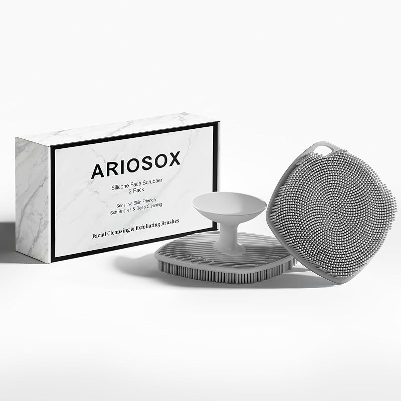 Escova manual para limpeza facial de silicone ARIOSOX, 2 unidades, cinza