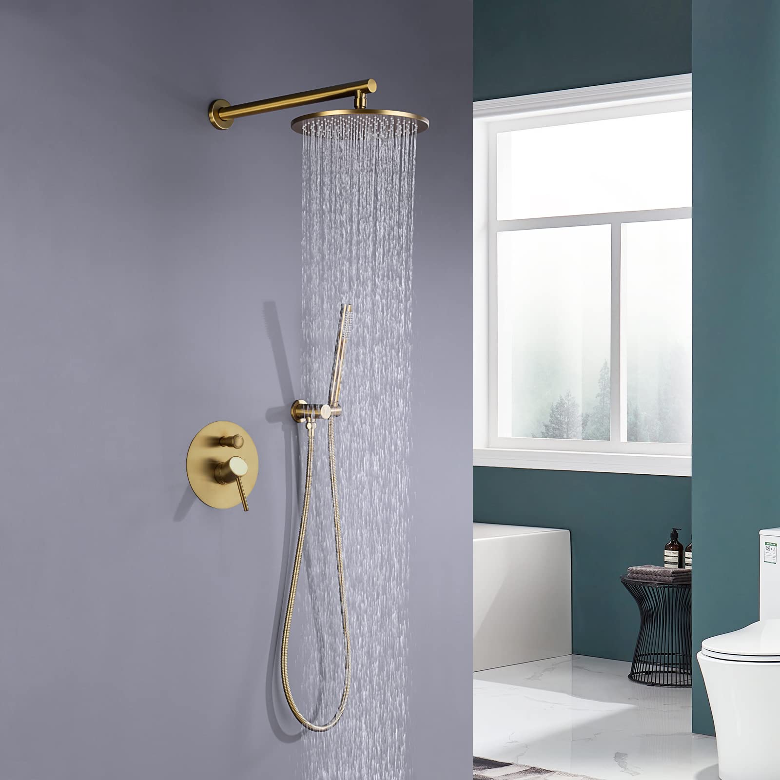 Ensemble Douche De Pluie Mural Cheerup, Robinetterie Doré Brossé, Moderne, Neuf