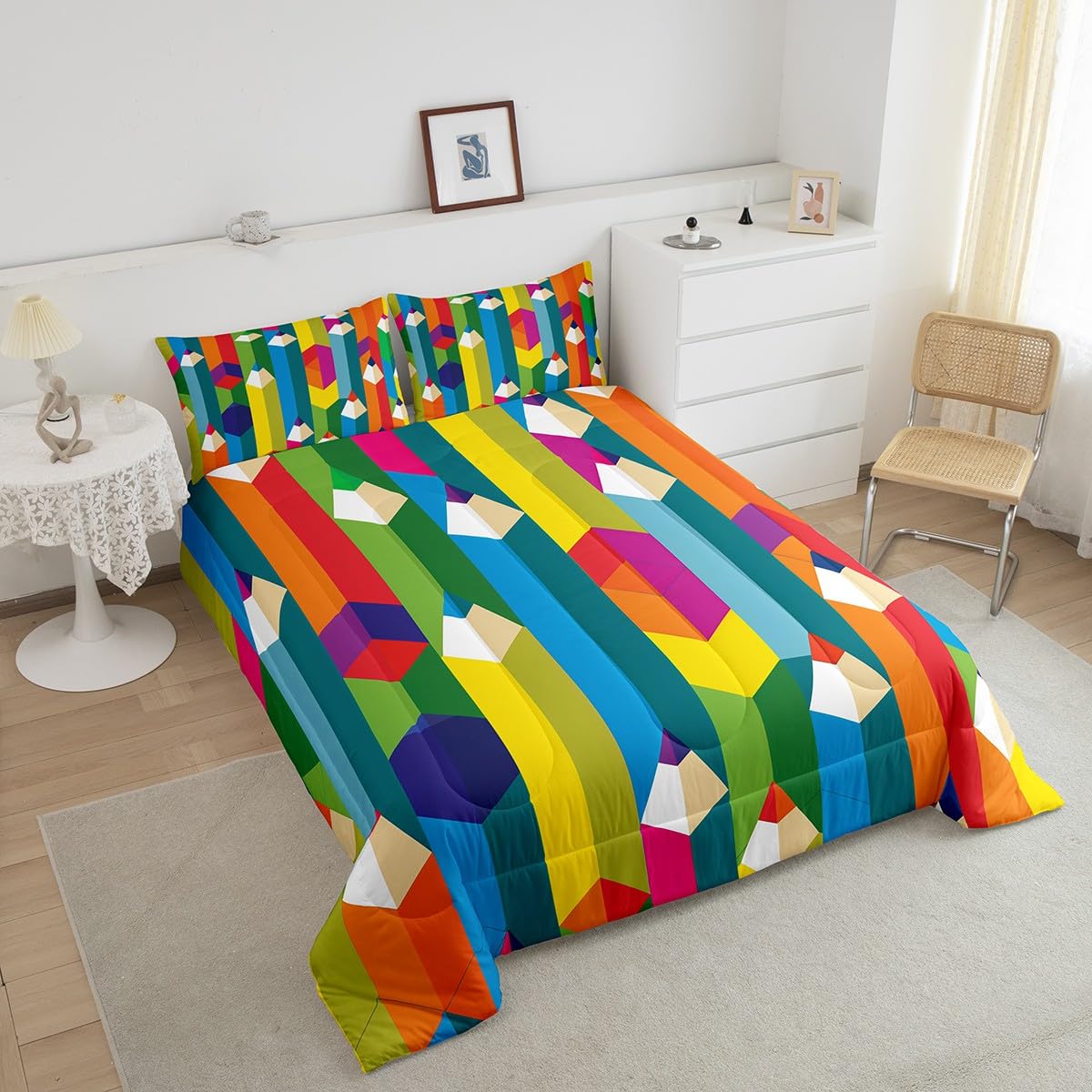 Kids Crayon Sheet Set - King Size, Colorful Crayon Drawing Design, Soft Microfiber Bedding For Boys & Girls